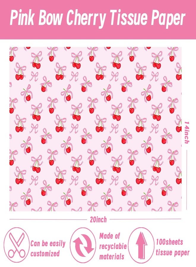 Sanixin 100Pcs Pink Bow Cherry Tissue Paper Sweet Bowknots Red Cherry Printed Tissue Paper for Birthday Party Bags DIY Craft - Image 2